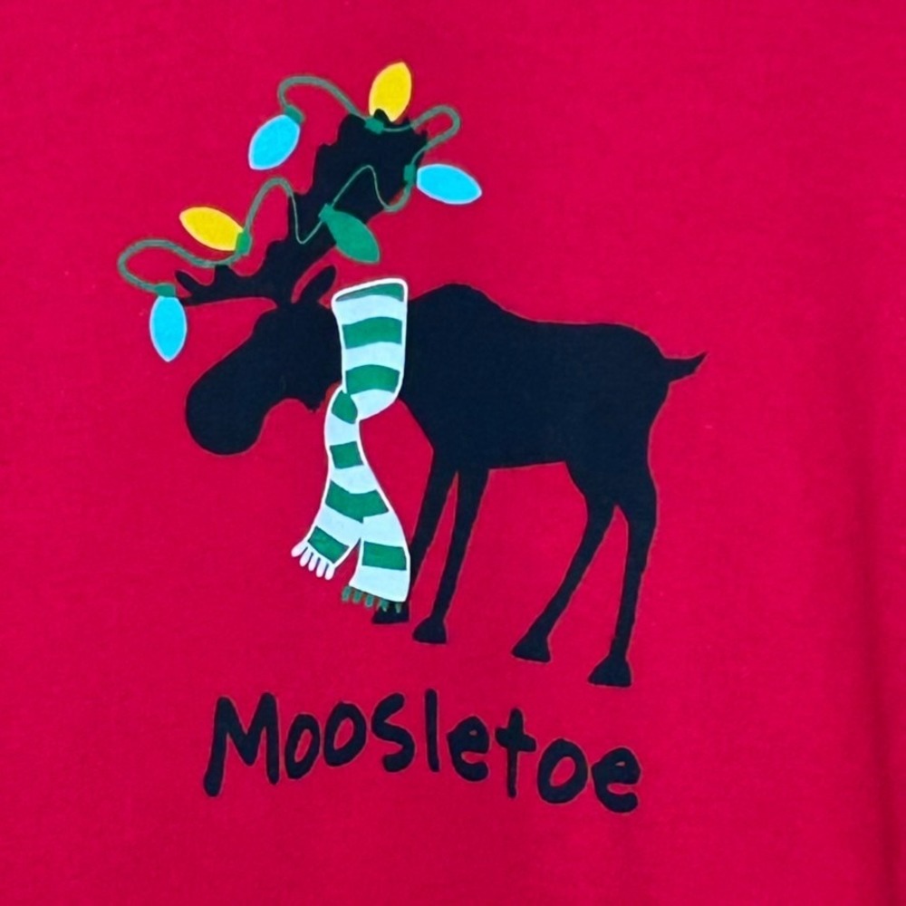 Lazy One Pajama TShirt Christmas Moose Size L Waffle Long Sleeves Red Cotton